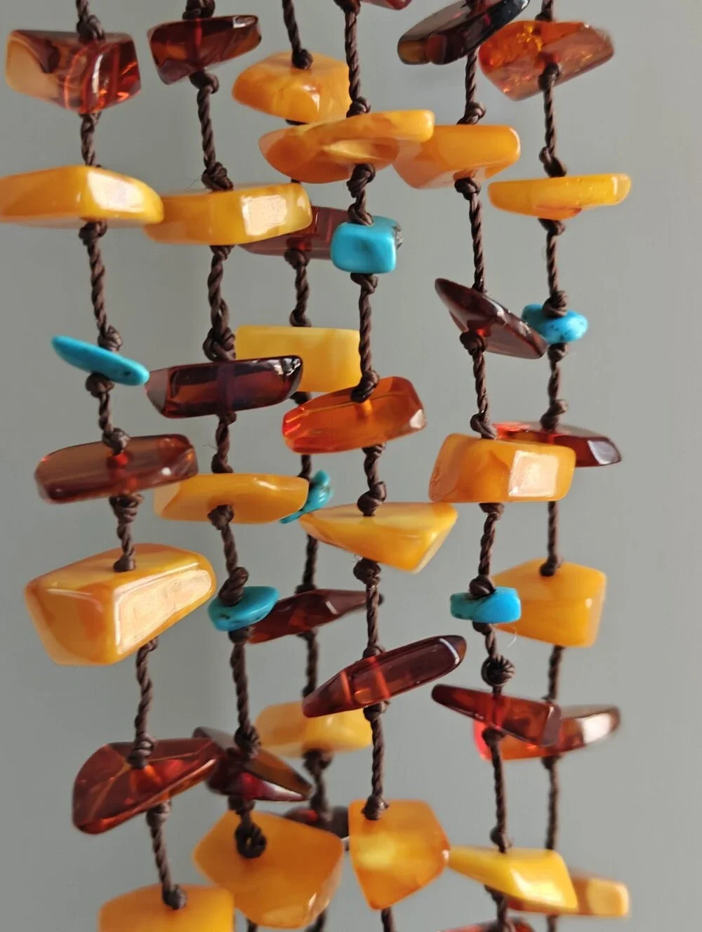 Genuine Amber & Turquoise Six Strand Necklace - Picture 14 of 16